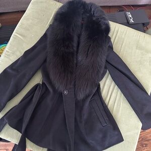Alice and Olivia Black Fur Collar Coat